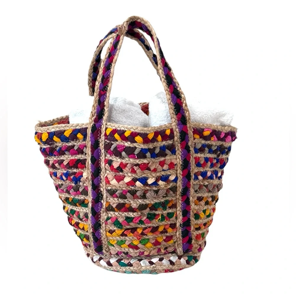 Sari and Jute Tote Bag Colorful & Large